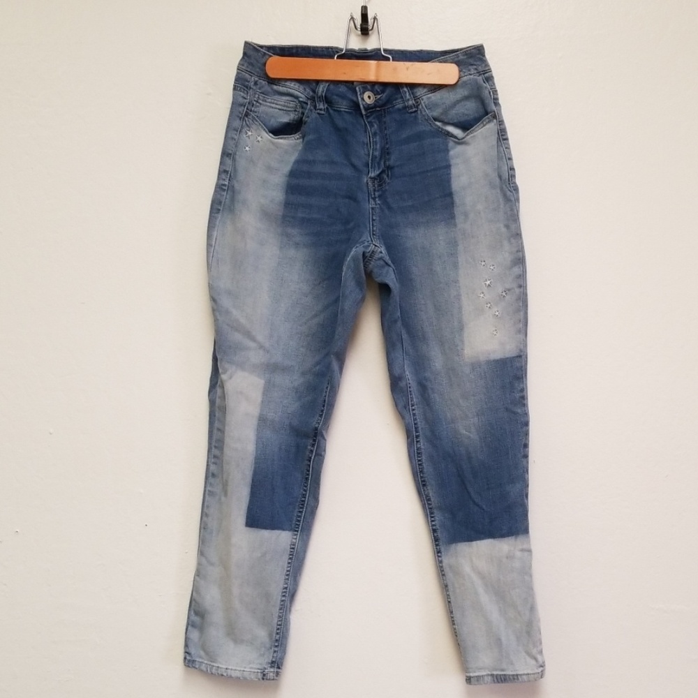 Time & Tru Ankle Jeans Patchwork Look Stars Sz 8